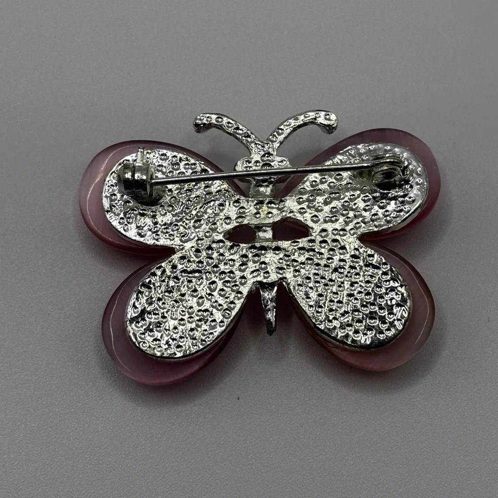 Sonoma‎ Pink Cats Eye Butterfly Brooch Silver Tone Whimsical Insect Pin